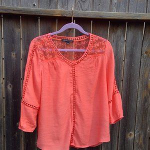 Pink Blouse with Floral Mesh Design